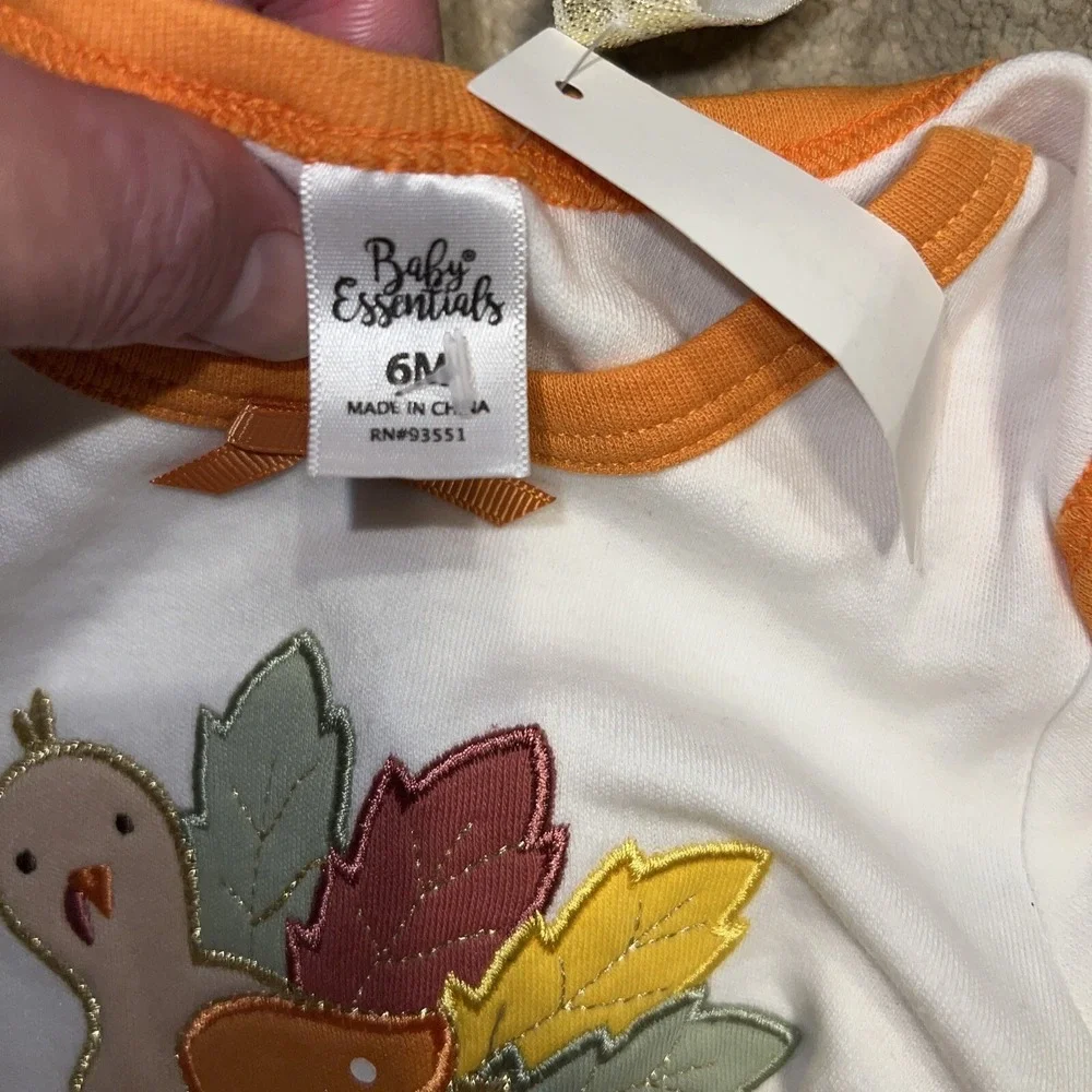 new Baby Infant Sz 6 month Thanksgiving Turkey Long Sleeve One‎ piece headband
